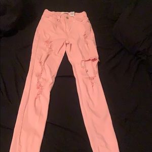 Light Pink Ripped High Waisted Jeans